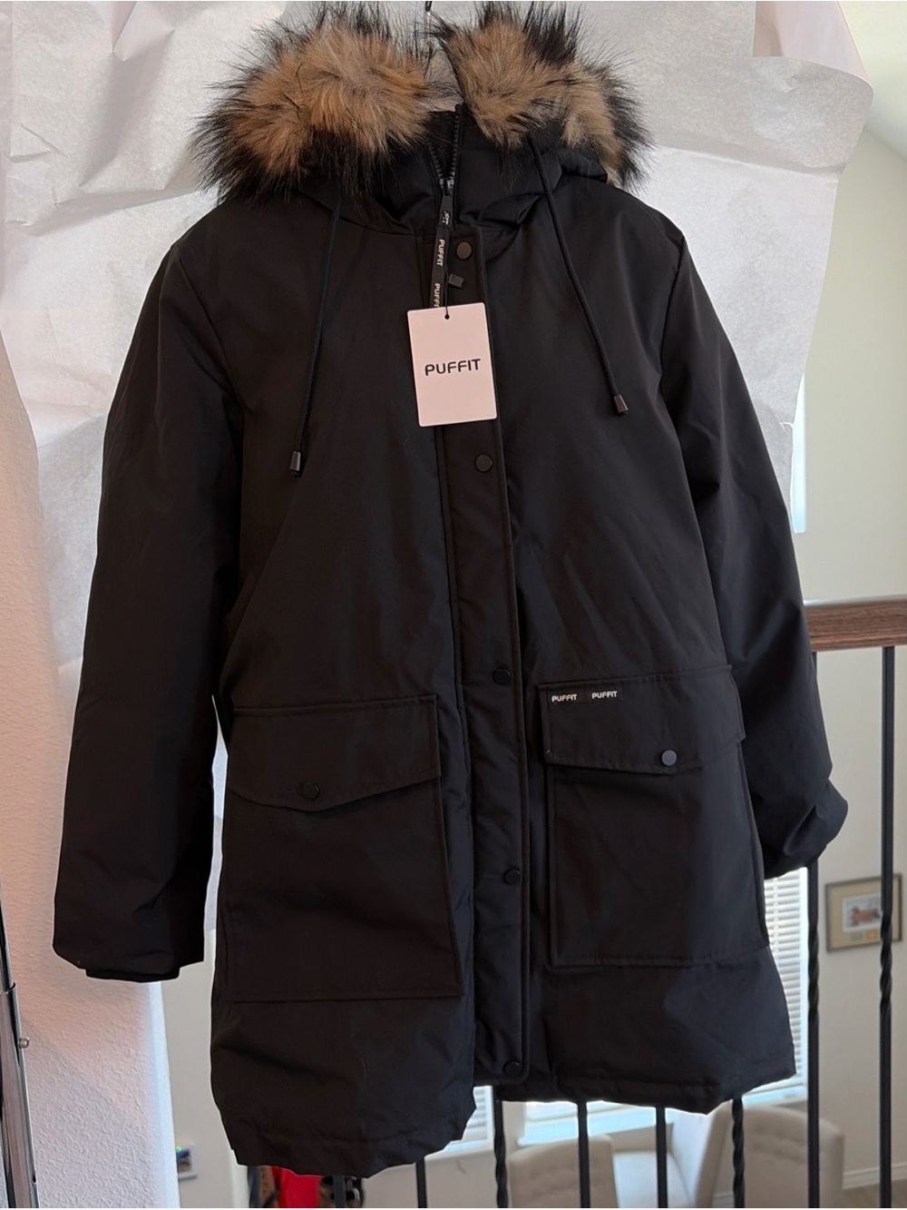 PUFFIT Winter Jacket for Women, Thick  Faux Fur Lined Warm Hooded Size Medium
